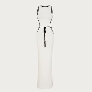 Strapless Long White Maxi Dress with Black Trim